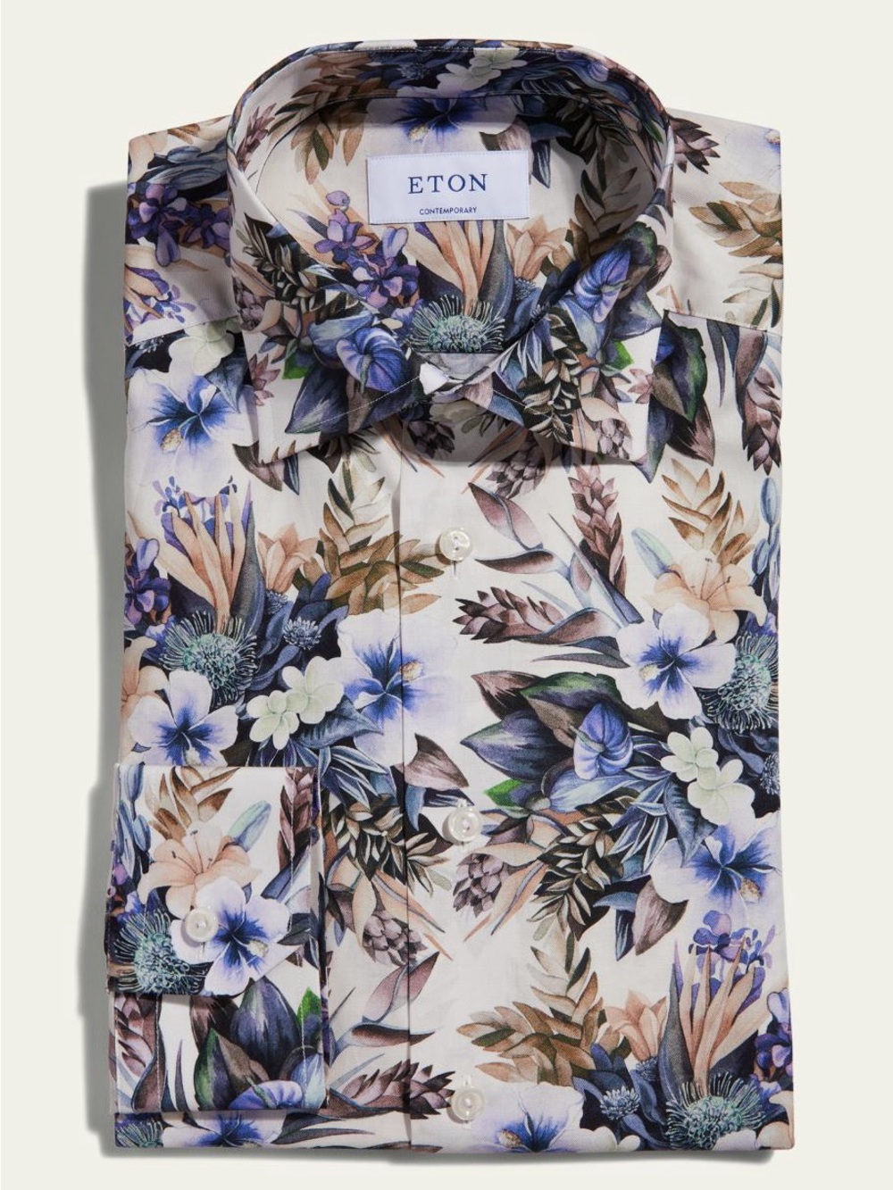 Eton Floral Print Men's Dress Shirt - Blue & Brown